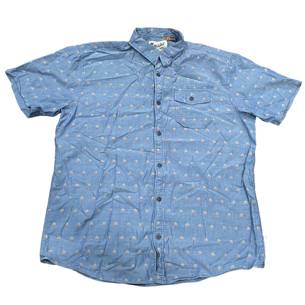 Howler Bros San Gabriel Blue Cotton Casual Short Sleeve Button Up Shirt Size XL